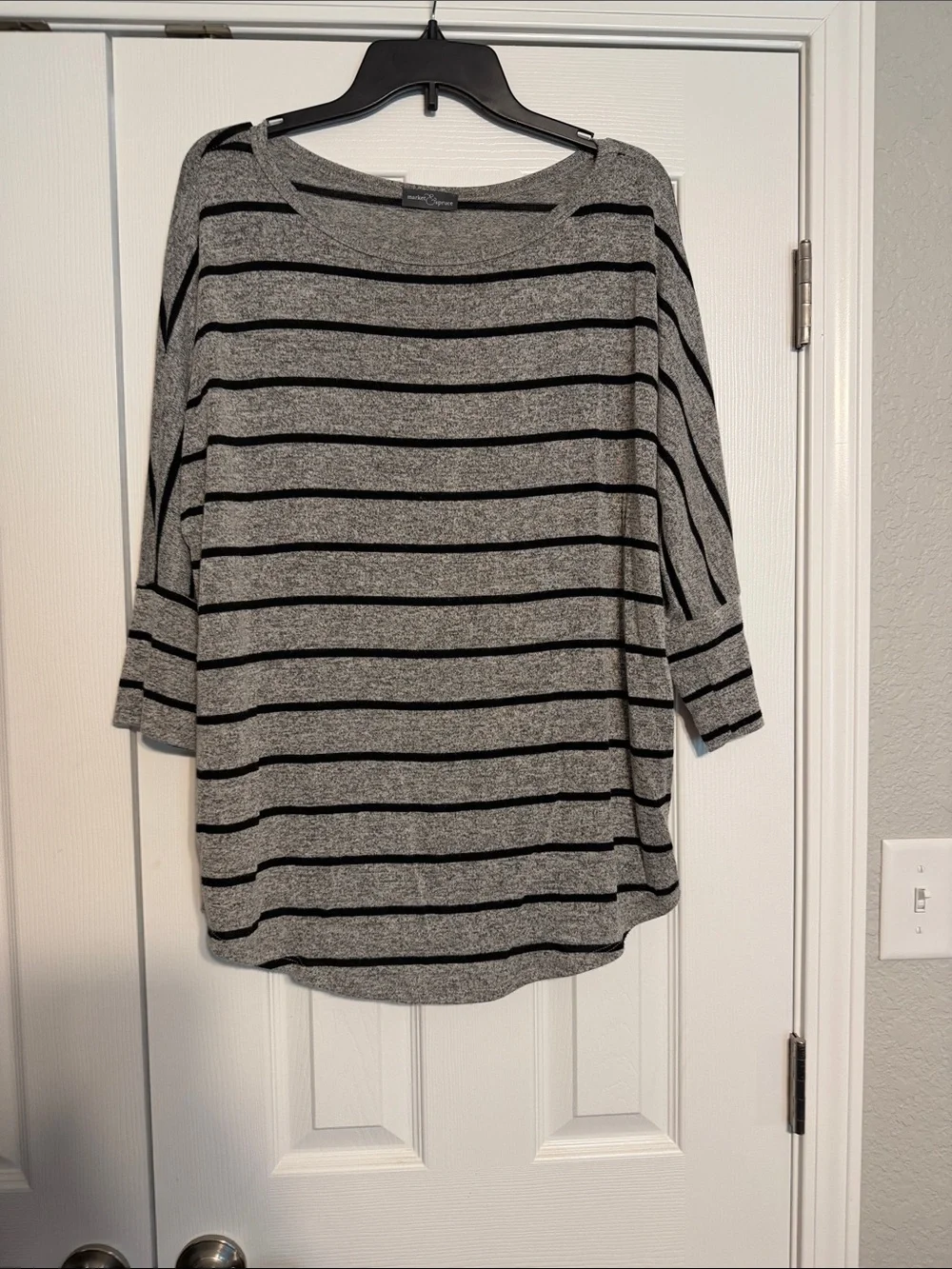 Market & Spruce Lightweight Gray & Black Striped Top